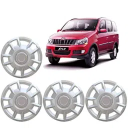 Auto Pearl 4 Pcs 15 inch ABS Silver Press Fit Wheel Cover Set for Mahindra Xylo-40