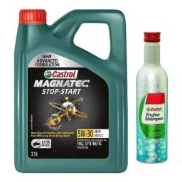Castrol Magnatec Stop-Start 5W-30 Full Synthetic Engine Oil 3-5L &a; Engine Shampoo Pre Oil Change Treatment 300 Ml Combo Of 2, CAS-0IXJ1N-2