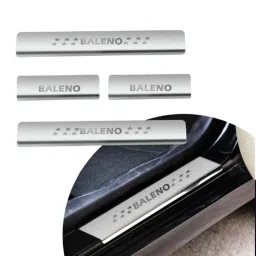 Car Accessories Hub 4 Pcs Stainless Steel Silver Car Footstep Sill Plate Set without LED for Maruti Suzuki Baleno All Model-41