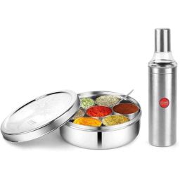 Classic Essentials 1 Litre Silver Cooking Oil Dispenser with 100ml Grocery Container (Pack of 2)-37