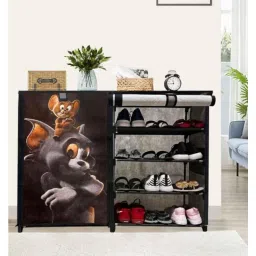 Urban Choice 8 Shelves Metal Frame Grey Unique Tom &a; Jerry Cartoon Print Modular Shoe Rack with 100 GSM Fabric-image-89
