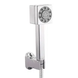 Hindware Shower Chrome 3 Way Flow Square Hand Shower with Double Lock 1.5m Brass Plated SS Flexible Hose &a; Wall Hook, F160021CP-picture-3