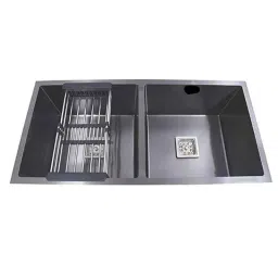 Rigwell Lifetime 45x20x10 inch Satin Finish Stainless Steel Black Double Bowl Handmade Kitchen Sink-image-33