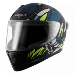 Vega Bolt Bunny ABS Dull Black &a; Blue Full Face Helmet, Size: Medium-picture-9