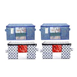 Home Fresh Blue & White 4 Pieces Printed Canvas Multi Utility Organisers With Handle-2