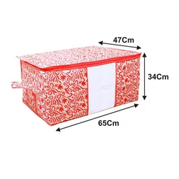 Kuber Industries Set Of 6 White & Red Leaf Printed Underbed Storage Bags With Transparent Window image 5