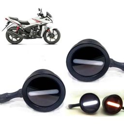 Auto Pearl 2 Pcs 12V Black Bike Front LED Indicator Light Set for Hero Ignitor, F111-picture-0