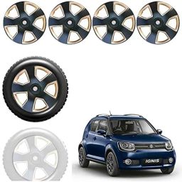 Auto Pearl 4 Pcs 15 inch Black &a; Golden ABS Press Type Hubcap Wheel Cover Set with Retention Ring for Maruti Suzuki Ignis-image-62