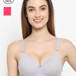 Floret Grey Melange & Fuchsia Pack Of 2 Lightly Padded Push-Up Bra-10