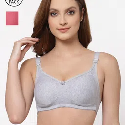 Floret Grey Melange & Pink Set of 2 Solid Non Padded Bra-53