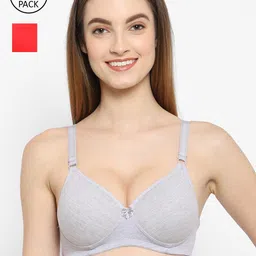 Floret Grey Melange & Red Set Of 2 Lightly Padded Seamless Push-Up Bra-11