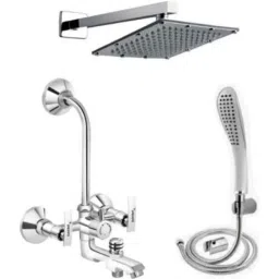 Gold Bell 2R86 Brass Silver Wall Mounted Chrome Finish 3 in 1 Bathroom Wall Mixer Set-image-54
