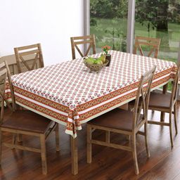 BLOCKS OF INDIA Orange Printed 6-Seater Pure Cotton Table Cloth-18