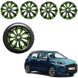 Auto Pearl 4 Pcs 14 inch Black &a; Green ABS Press Type Hubcap Wheel Cover Set with Retention Ring for Hyundai i10GrandNios-26