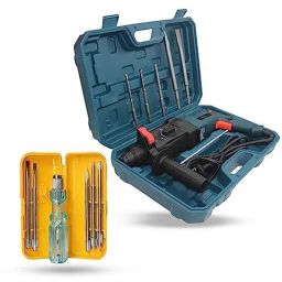 Hillgrove 1200W Forward &a; Reverse Rotation Hammer Impact Drill Machine with 5 Pcs SDS Plus Bit &a; 5 in 1 Screwdriver, HGCM1217-10
