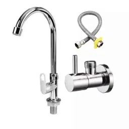 Fastgear 3 Pcs Stainless Steel Silver Chrome Finish Bathroom Faucet Set, FG1167-image-71