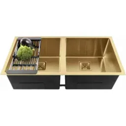 Fossa FS-8G 37x18x10 inch Stainless Steel Matt Finish Gold Double Bowl Handmade Kitchen Sink-picture-41