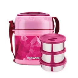 Trueware Office Plus 2+1 Pink Stainless Steel Lunch Box Container Set-picture-37