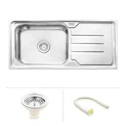 Ruhe 42x20x9 inch Stainless Steel 304 Glossy Finish Square Single Bowl Kitchen Sink with Drainboard, 13-0204-05-picture-2