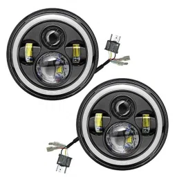 AllExtreme Ex7Itc2 7 inch Full Ring Round White Led Headlight With Hi/Low Beam Tricolour Angel Eye Lamp Compatible With Royal Enfield Bullet, Harley Davidson Jeep Wrangler (75W), (Pack of 2)-picture-3