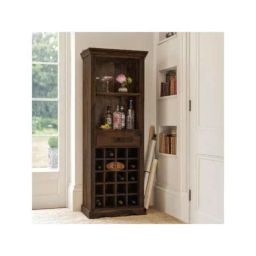 Angel Furniture Solid Sheesham Wood Lacquar Finish Dark Brown Tallboy Bar Cabinet, AF-159W-image-82