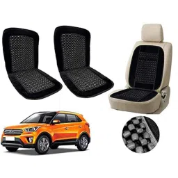 Auto Pearl PU, Velvet &a; Wooden Beads Black Rectangular Seat Cushion for Hyundai Creta (Pack of 2 )-image-70
