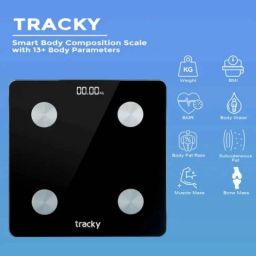 Tracky 150kg Black Tempered Glass Portable Smart Weighing Scale with 4 Electrodes, 13 Essential Body Parameters &a; LED Backlight, TR-CS20Q image 4