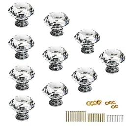 Implemental 1.2 inch Diamond Shape Clear Crystal Glass Door Knob with Brass Base (Pack of 10)-image-25