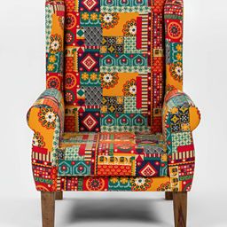 Chumbak Orange-Colored & Green Printed Begum Wing Chair-20
