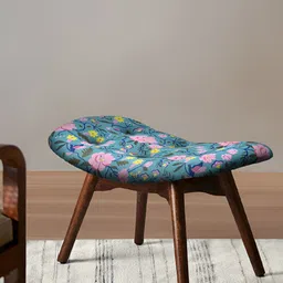 Chumbak Teal Blue Printed Wooden Foot Rest-image-37