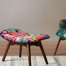 Chumbak Red Printed Wooden Foot Rest-16