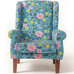 Chumbak Teal Green & Pink Printed Wing Chair-image-61