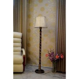 Tucasa Mango Wood Black &a; Gold Floor Lamp with Off White Cylindrical Polycotton Shade, WF-75-image-80