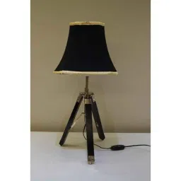 Tucasa Mango Wood Black Tripod Table Lamp with Polycotton Black Shade, P-54-15