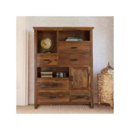 Angel Furniture Solid Sheesham Wood Glossy Finish Brown Tallboy Storage Cabinet, AF-216H-image-58