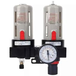 RIH 1/2 inch 1MPa Black Aluminium Alloy Pneumatics Pressure Regulator with Pressure Gauge, BFC-4000-43