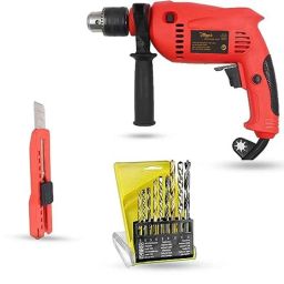 Hillgrove 700W 13mm Power Drill Machine with 9 Pcs Drill Bits &a; Utility Knife, HGCM1359-10
