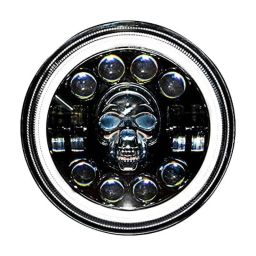Miwings Round Led Skull Style Hi/Low Beam 75W H4 Headlight Compatible With Royal Enfield, Jeep, Thar, Motorcycle, Cars, Harley Davidson, Amber &a; White, 7 Inch-21