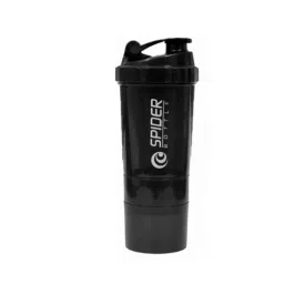 Houseasify 550ml Spider Plastic Black Shaker Bottle with 2 Storage Compartment for Gym, HFY0036-16