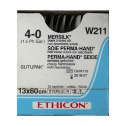 Ethicon NW5050 Mersilk 4-0 Black Braided Suture2, Size: 90cm (Pack of 12)-image-59