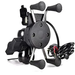 AOW Bike X-Grip Mobile Phone Holder with USB Charger (Mirror Fitting) Universal for All Bikes T-14-3