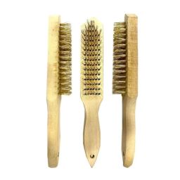 Jon Bhandari Tools 3 Pcs Wooden Handle Golden Wire Brush with Carbon Steel Bristles Set-18