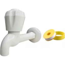 Senkiddpro PVC White Wall Mounted Long Body Tap with Teflon Tape-32