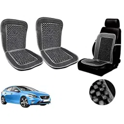 Auto Pearl PU, Velvet &a; Wooden Beads Grey Rectangular Seat Cushion for Volvo V40 (Pack of 2 )-10