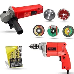 Hillgrove 850W Angle Grinder, 500W 10mm Drill Machine, 5 Pcs Wheel &a; 9 Pcs Drill Bits Combo, HGCM1142-23