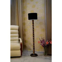 Tucasa Mango Wood Black &a; Gold Floor Lamp with Black Drum Polycotton Shade, WF-61-image-94