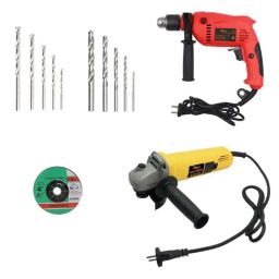 Hillgrove HGCM341M1 850W Angle Grinder, 700W 13mm Drill Machine, Grinding Wheel &a; 10 Pcs HSS &a; Masonry Drill Bits Combo, HGCM633-31