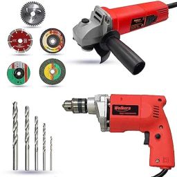 Walkers 800W Angle Grinder, 500W 10mm Drill Machine, 5 Pcs Wheel &a; 5 Pcs Drill Bits Combo, WKCB442-10
