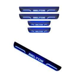 Car Accessories Hub 4 Pcs Acrylic Black Sill Scuff Plate Set with Blue LED for Kia Seltos All Model-image-74