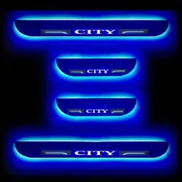 Car Accessories Hub 4 Pcs Acrylic Black Sill Scuff Plate Set with Blue LED for Honda City V Petrol CVT-image-79